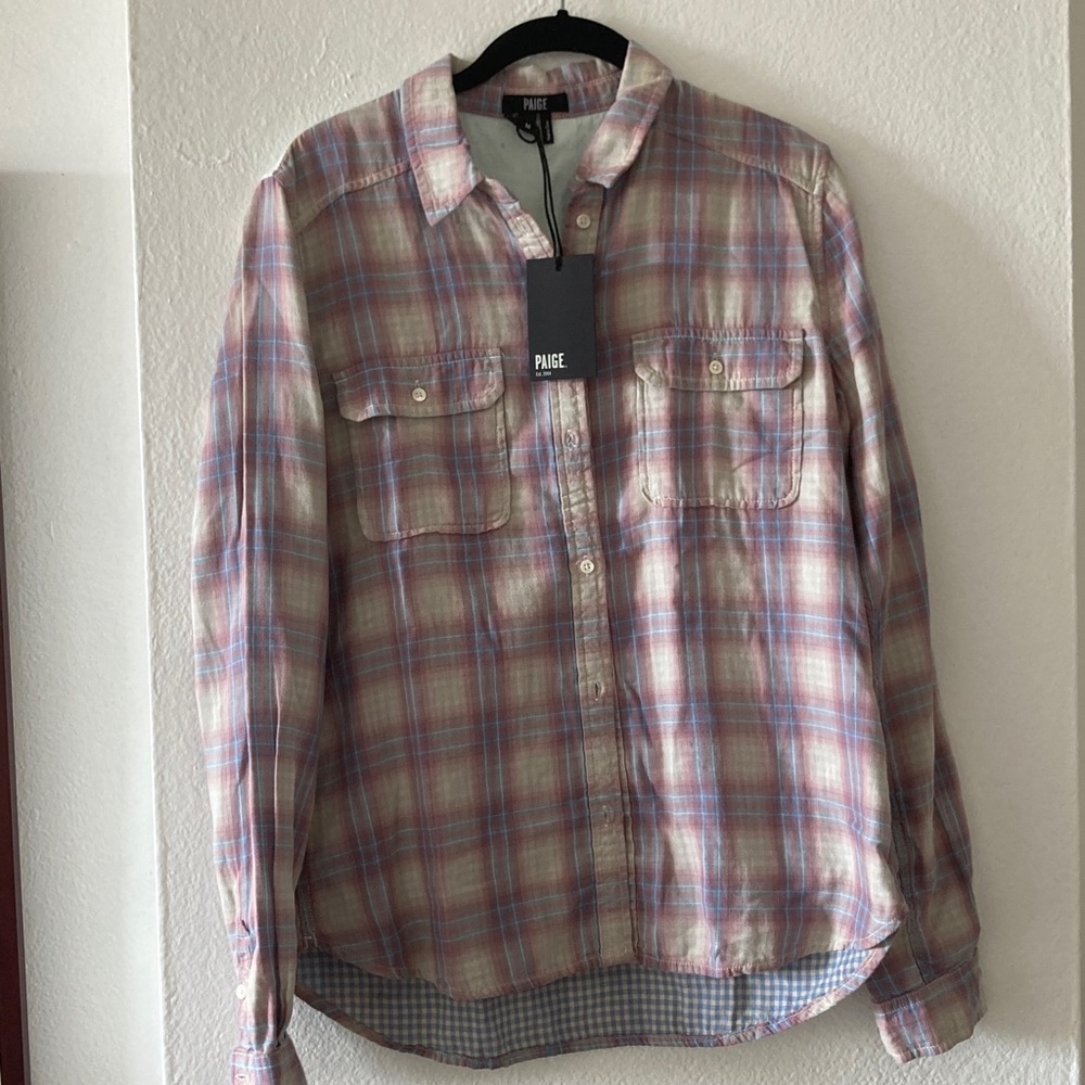 PAIGE Men's Casual Plaid Shirt - Red and Gray